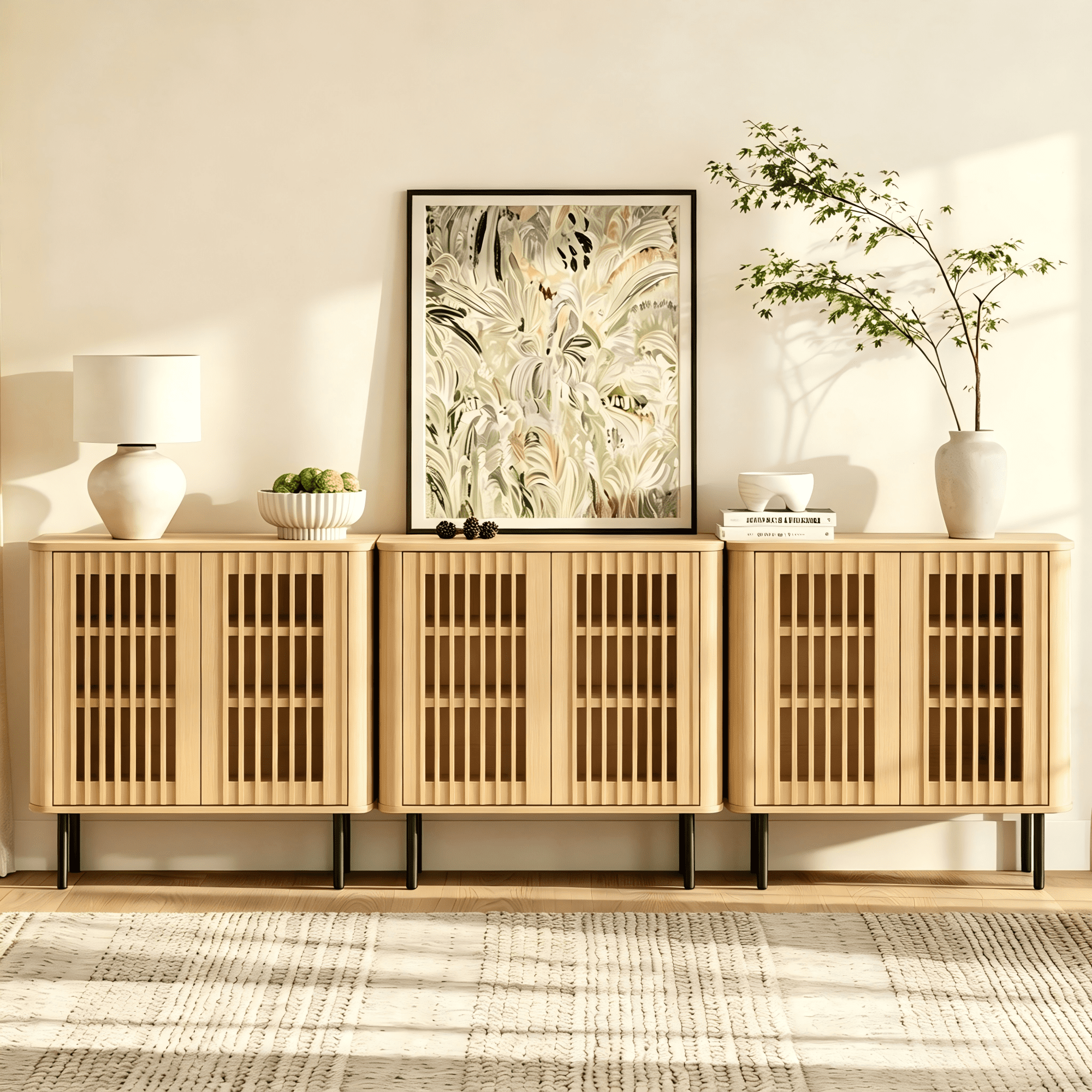 94.5" Mid Century Modern Sideboard Buffet Cabinet with Storage, Walnut