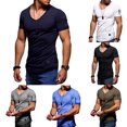 thumbnail image 1 of Farfi Summer Men Plus Tamaño Color Sólido Cremallera Cuello corto V Cuello Top Top Blue Blue Farfi Camiseta de manga corta, 1 of 2