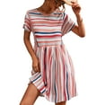 thumbnail image 1 of Robe d'Été, Simple Ronde Cou Type Lose Robe d'Été Décontractée Manches Courtes pour l'École Orange Rose M, 1 of 5