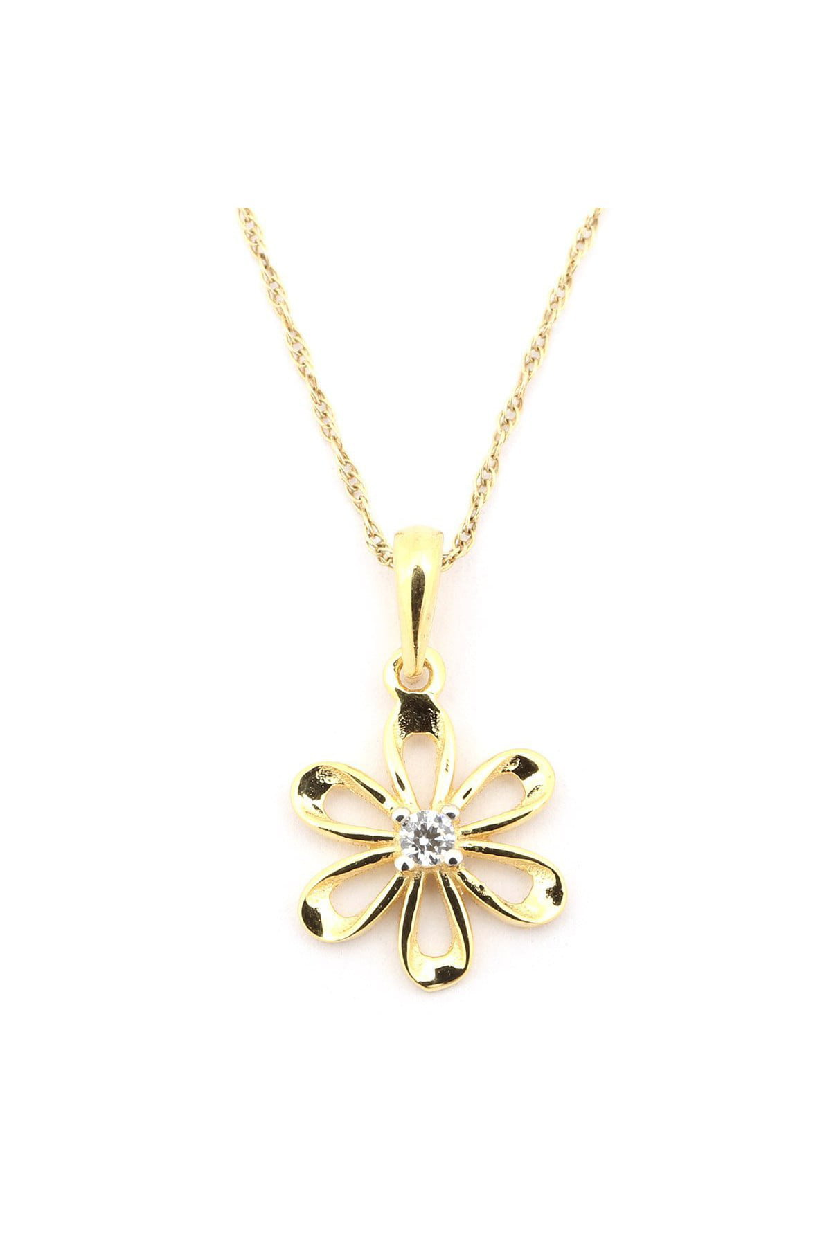 14k Yellow Gold Cubic Zirconia Small Flower Pendant Necklace