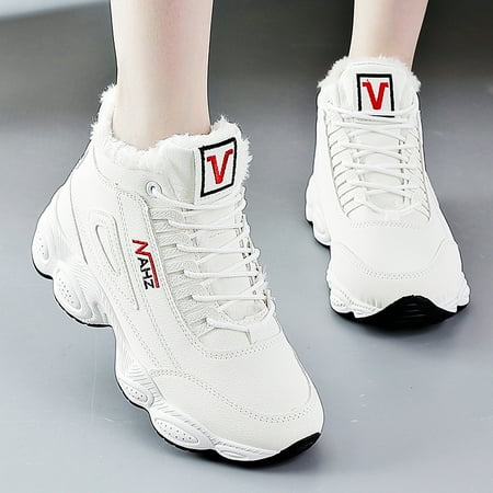 

Women‘s Warm Plush Sneaker Boots Casual Lace Up Chunky Sneakers Winter Thermal Insulated Sneakers