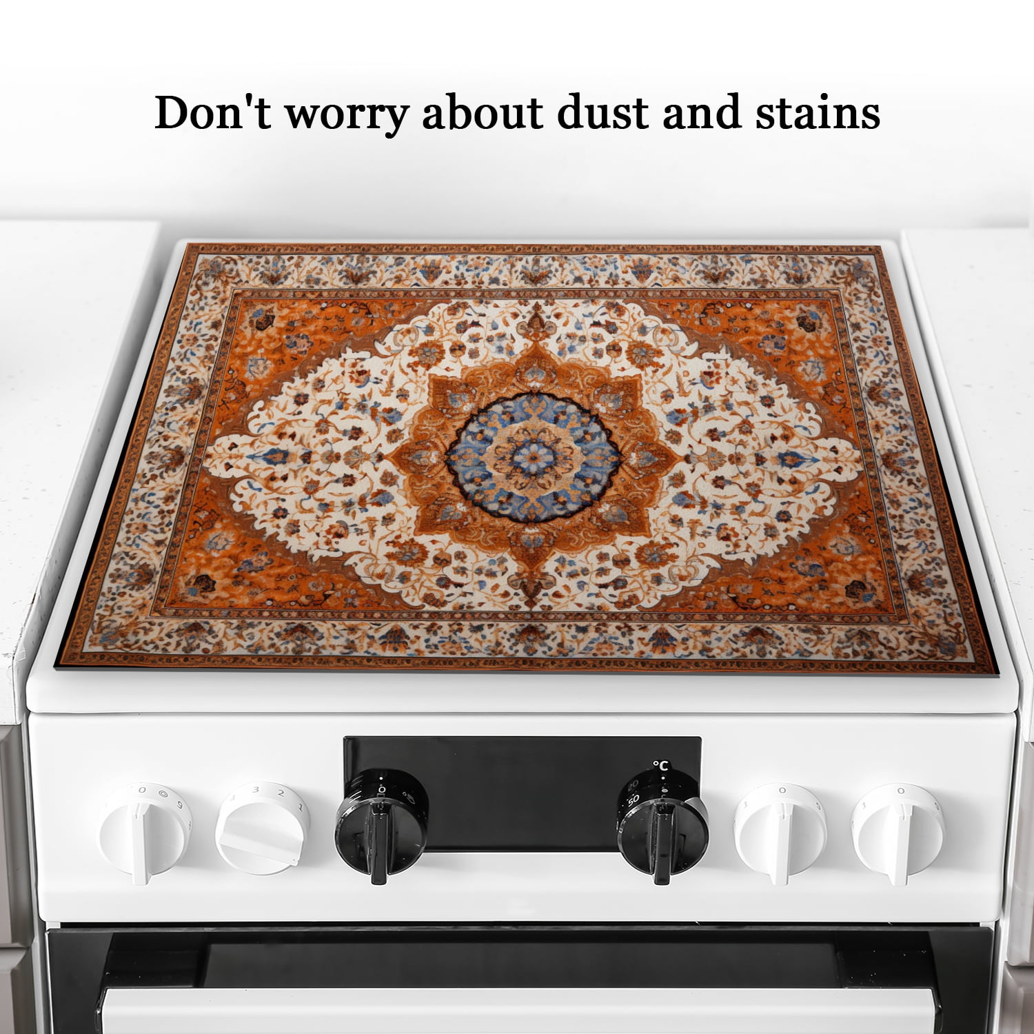 Electric Stove Burner Covers, Retro Bohemia Mandala Pattern Range Top for Expanding Counter Space Stovetop Decor, Square Washable Decorative Pad for Kitchen RV (28×20 Inch)