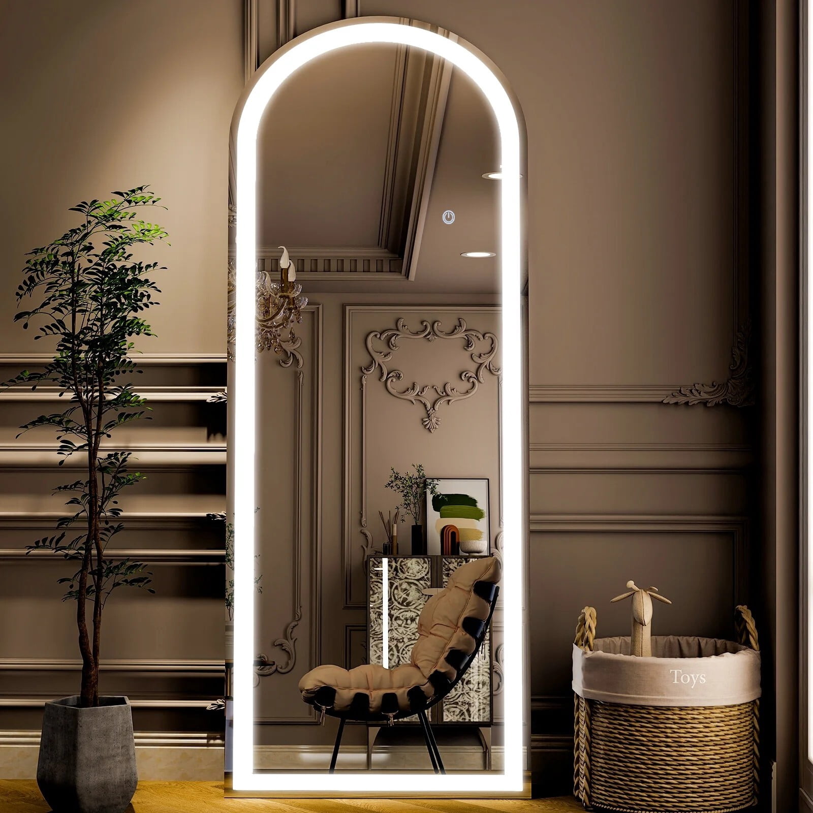 BEAUTYPEAK 68"x26" LED Arched Full Length Mirror Freestanding Full Body Mirror