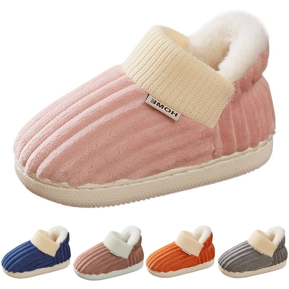 Dakaela Toddler Boys Girls House Slippers Kids Cozy Corduroy Plush Fuzzy Winter Shoes Memory Foam Indoor Outdoor Warm Walking Shoes Blue 8