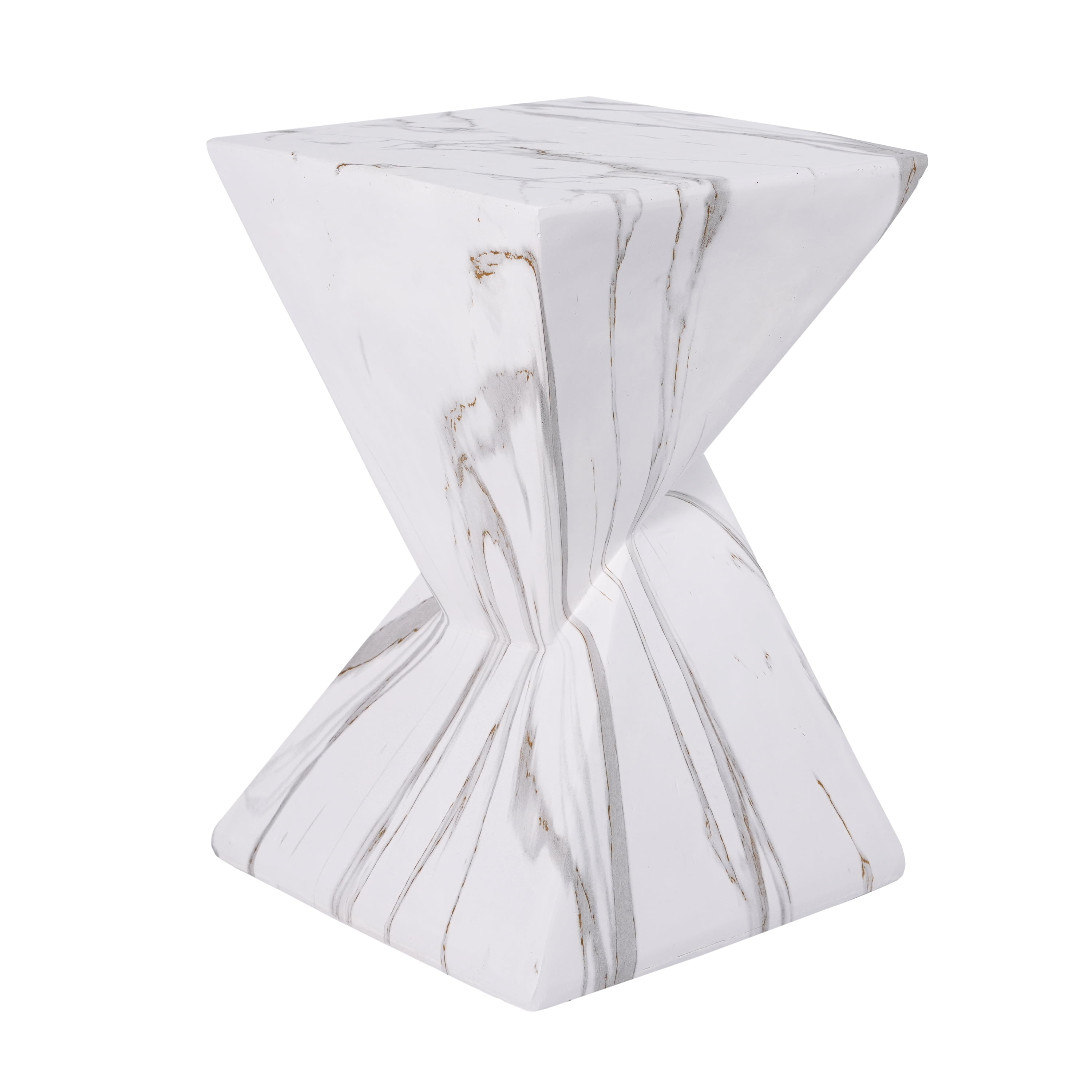 Mintazer 18.5"H Twisted Hourglass Concrete MGO Side Table, Indoor Outdoor Sculptural Geometric Accent End Table for Living Room Bedroom Patio Garden, White