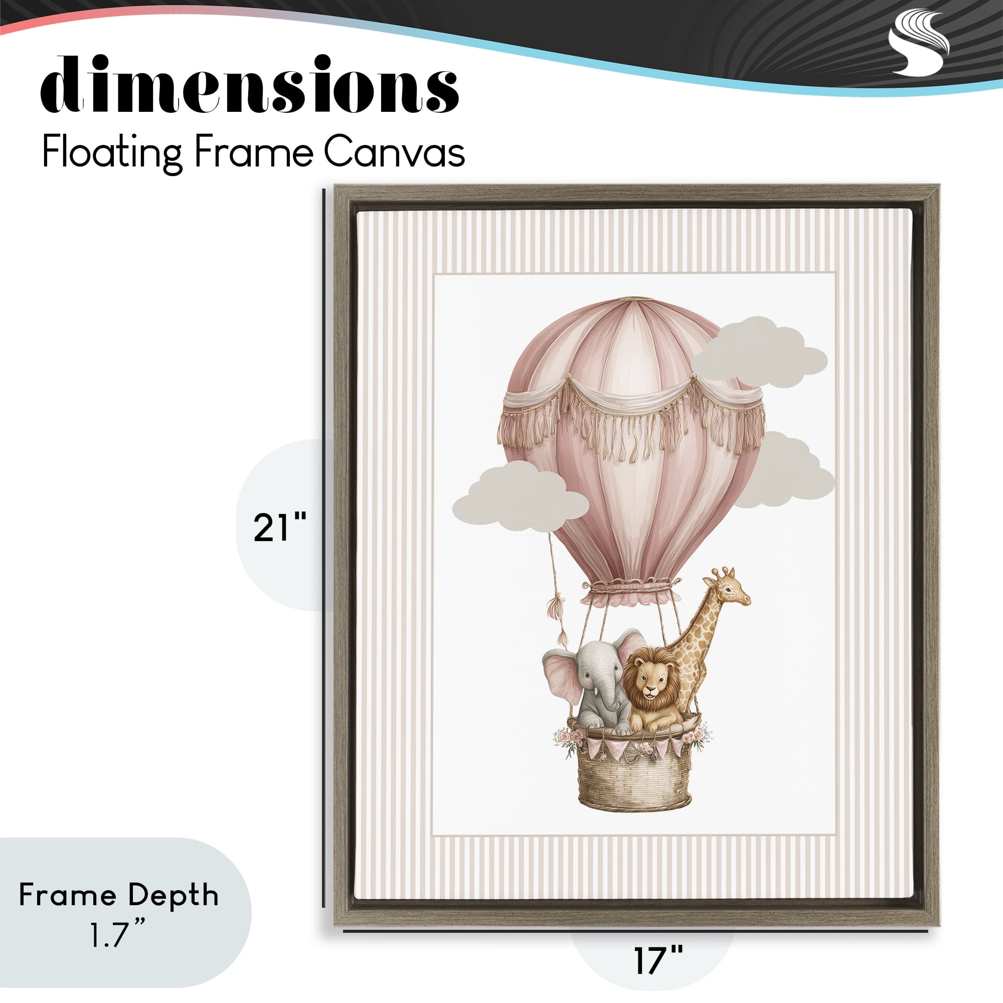 Stupell Industries Hot Air Balloon Animals Pink Brown Framed Floater Canvas Wall Art, design by Christine Simpson Art