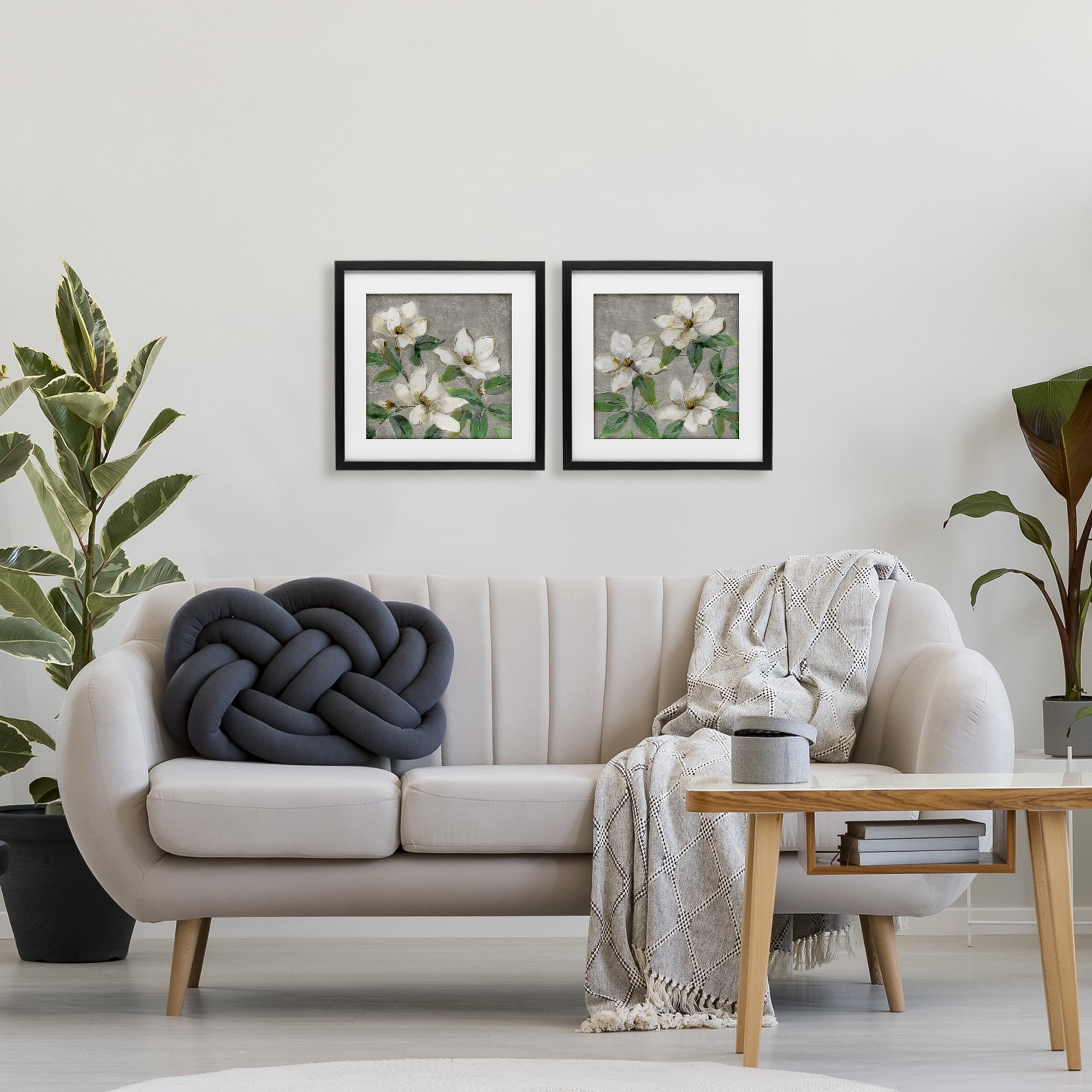 Stupell Industries Blooming Ivory Magnolias 2 Piece Black Framed Print Under Glass Set, design by Sally Swatland