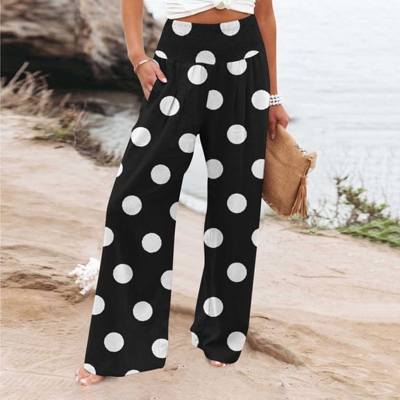 Conairie Women's Floral High Waist Stretchy Wide Leg Yoga Pants Bohemian Loose Trousers Black M