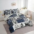thumbnail image 3 of jejeloiu Happy Camping 7-Piece Twin Bedding Sets,Safari Bear Deer Bedding Comforter Set,Blue Gray Check Sheet Sets For Kids,Microfiber Bedroom Decor Reversible, 3 of 8