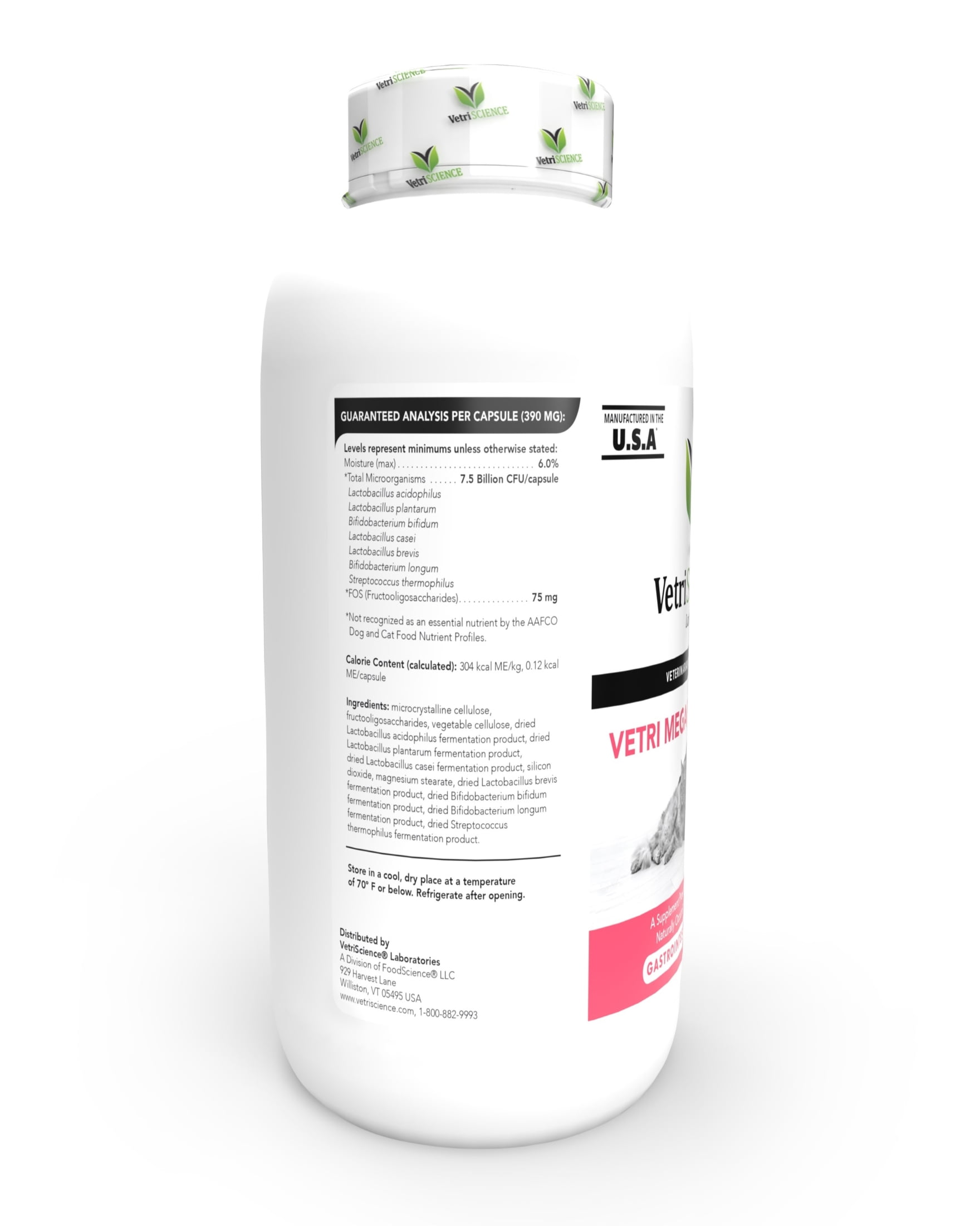 VetriScience Extra Strength Gut Health, Digestive Relief for Dogs & Cats, 180 Capsules