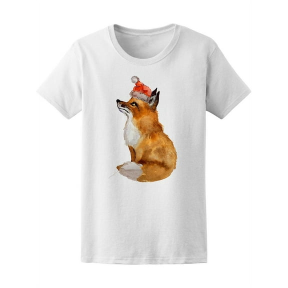 Watercolor Cute Fox Christmas Holiday T-Shirt Women -Image by Shutterstock, Female Small