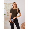 thumbnail image 5 of Women's Crew Neck Ribbed Fitted Shirt, Basic Short Sleeves Slim Fit Tops Summer T-Shirt 2024, 5 of 6