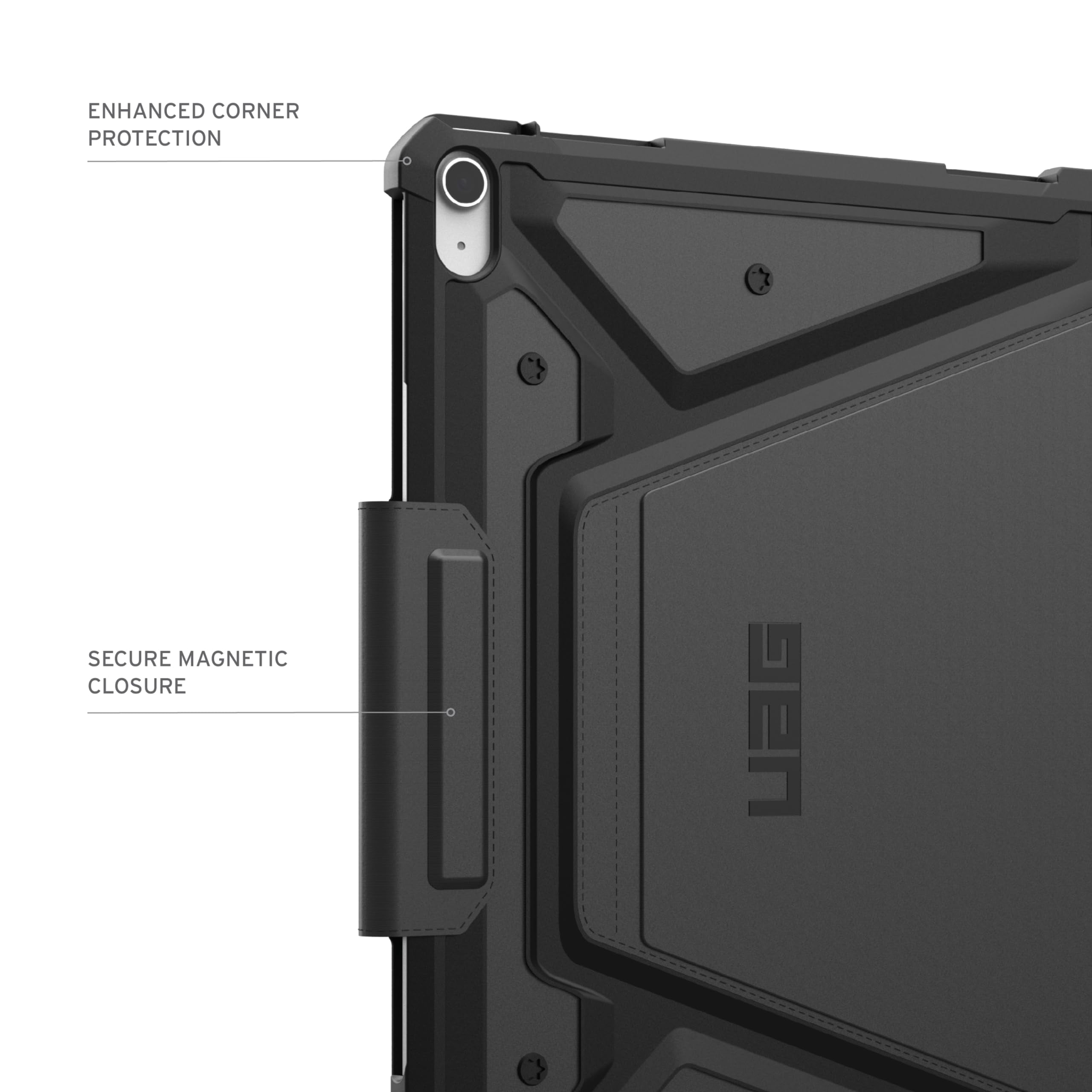 UAG iPad Air 13" Case (1st-3nd Gen 2024-2026) M4/M3 - Rugged Multi-Angle Viewing Folio Protective Cover Pencil Holder & Adjustable Stand, Metropolis SE Black