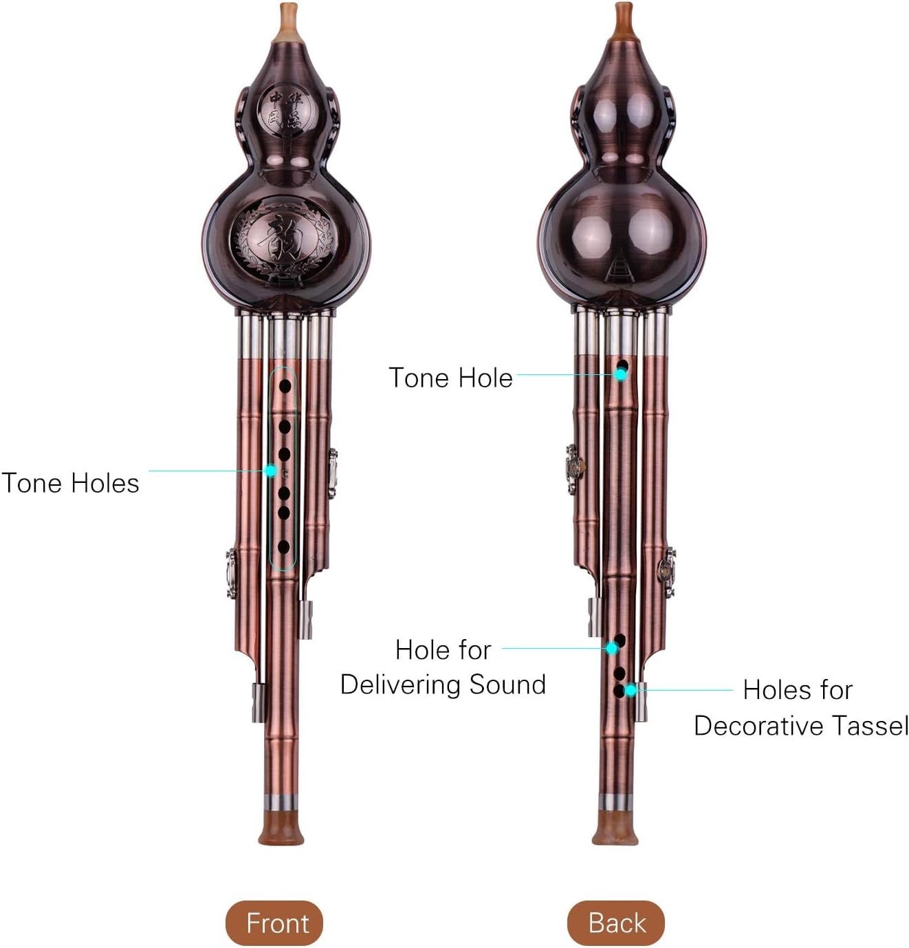 3 Tone Hulusi Gourd Cucurbit Flute Aluminum With Copper Plated Pipes Chinese Traditional Instrument For Beginners Musical Amateurs,C-Key