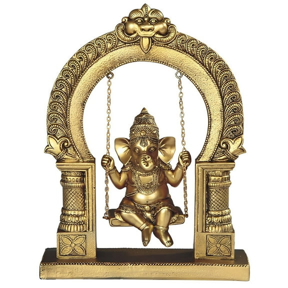 FC Design 10"H Brass Color Ganesha on Swing Figurine Statue Sculpture Ornament Decoration Home/Room Decor and Unique Gift Ideas for Housewarming, Holidays and Birthdays