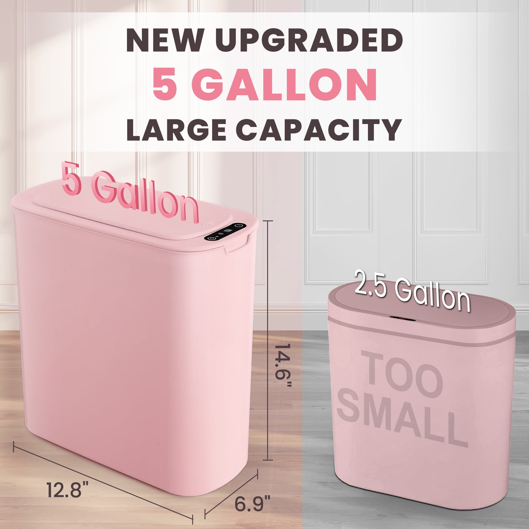 Cesun 5 Gallon Trash Can, Touchless Sensor for Bathroom, Office, RV, Bedroom, Living Room, Pink
