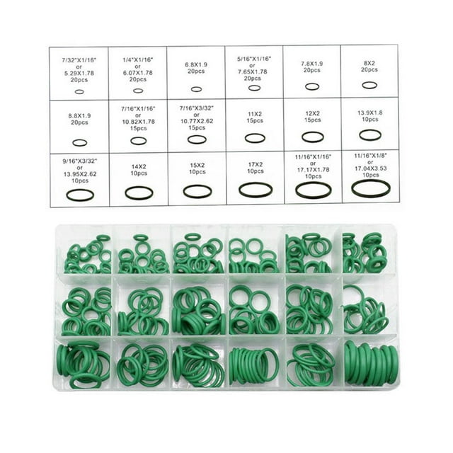 Joints Toriques pour Air Automobile - Joint de Compresseur de Climatisation, Violet/vert, 18 Modèles, 270 Pcs dans Boîte de 21*10*3cm, Étanche et Résistant aux Hautes Températures