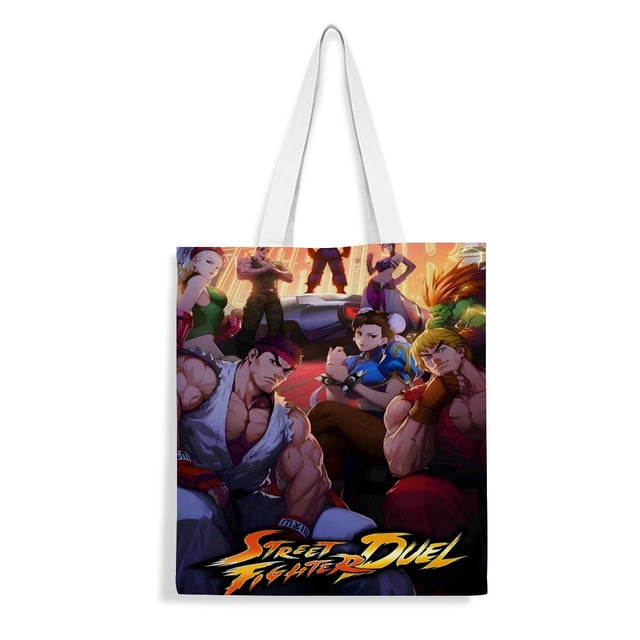 Street Fighter Game Bolso de tela con estampado de lienzo para mujer, bolsa de compras reutilizable y estética, con cremallera interior, regalo para mujer,40*45cm.