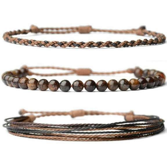 Namzi Handmade Natural Stone Beaded Healing Bracelet Gift for Men Adjustable Rope String Bracelet,3pcs A08