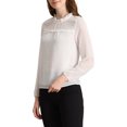 thumbnail image 4 of INSPIRE CHIC Women's Semi-Sheer Swiss Dots Ruffle Mock Neck Chiffon Blouse S White, 4 of 7