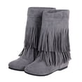 thumbnail image 4 of iOPQO Women's Ankle Boots Fringed Boots Women Fashion Increased Flat Bottom Wedges Short Boots Suede Boots tassel boots women's fashion Grey 35, 4 of 5
