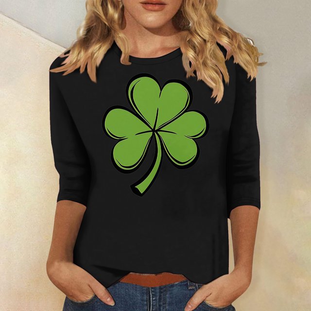 Meichang Hauts à Manches 3/4 pour Femmes St Patricks Day Shirts Verts Trèfle Graphiques Tees Chanceux Irlandais Tops Coupe Ample Col Rond T-Shirts St Patricks Day Cadeaux d'Anniversaire pour Femmes