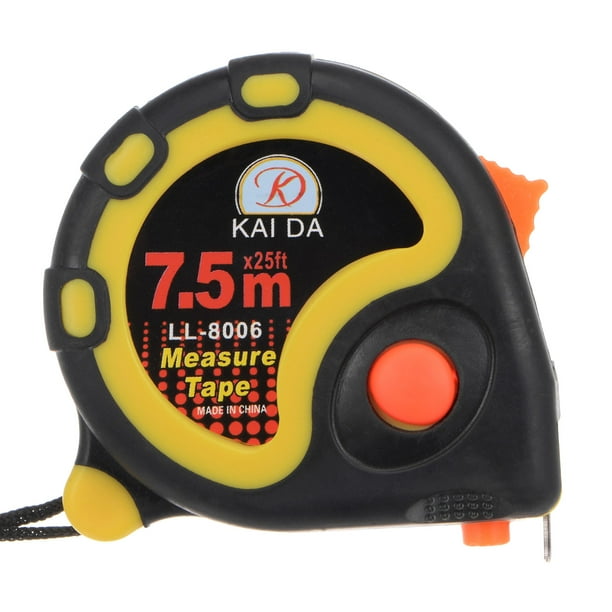 7,5 Metros Cinta Métrica, Métrica e Inglés Hoja 25mm Ancho (0,11mm THK) con Amarillo Revestimiento Mate Acabado, ABS Plástico y TPR Goma Caja, Amarillo Negro Unique Bargains cintas métricas