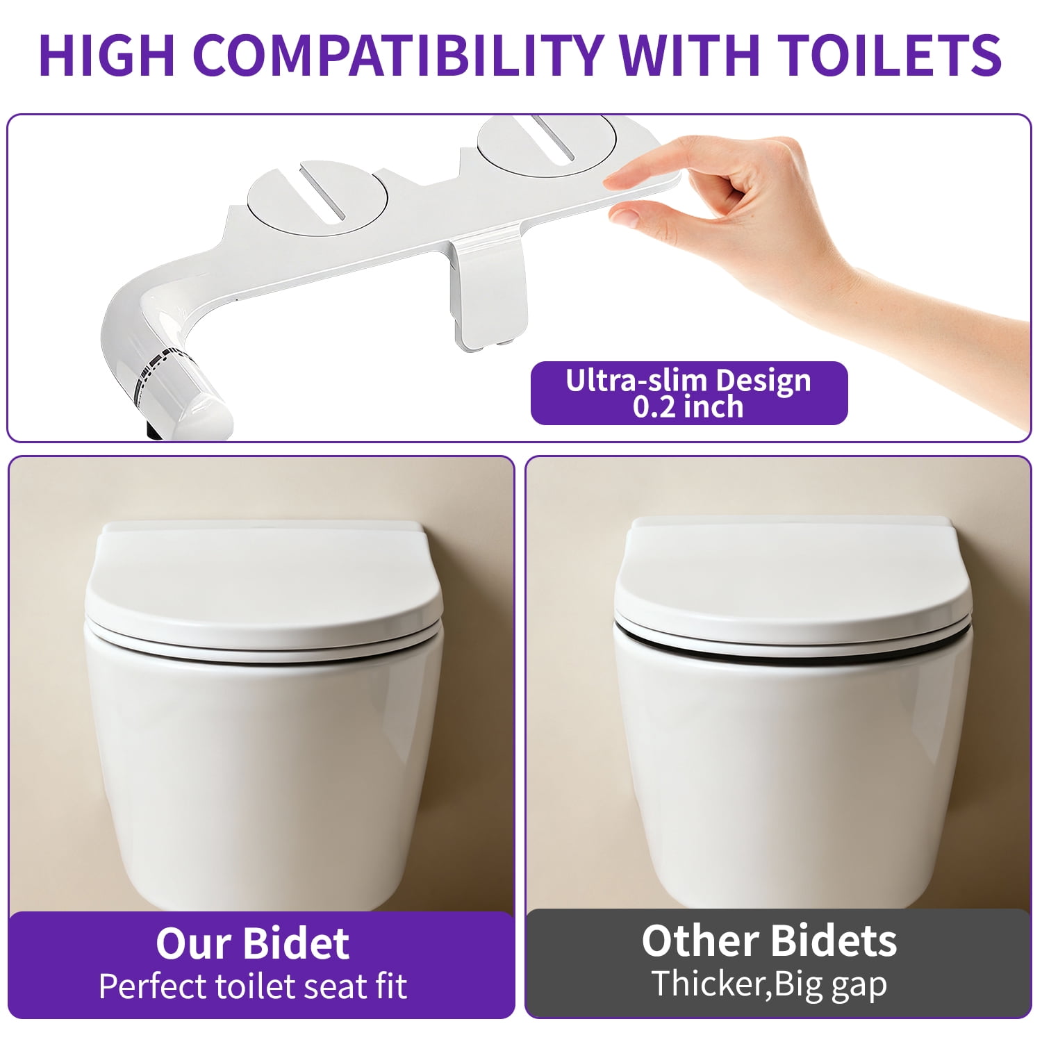 JUNLIN Ultra-Slim Bidet Attachment for Toilet，Adjustable Fresh Water Pressure Dual Nozzle (Frontal & Rear Wash) ，Non-Electric Bidet