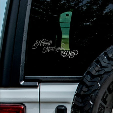 2 Pcs - No Background - Waterproof Car Sticker Decal of Happy Mothers Day Handwritten Message Script Calligraphy Mom Gift Label (Metallic Silver 9.5 x 3.9 ) |K16584SI