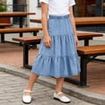thumbnail image 2 of POIUYTR Girls Casual Faux Denim Skirts Summer Elastic Waist Flowy Smock Midi Skirt Kids Loose Fit Skirts, 2 of 6
