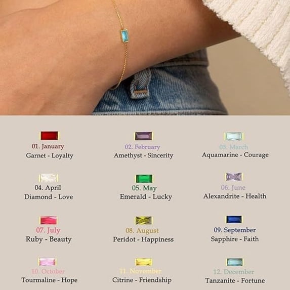 18K Gold Plated Birthstone Bracelet for Women 12 Month Color CZ Beaded Stretch Bracelet Stackable Jewelry Gift