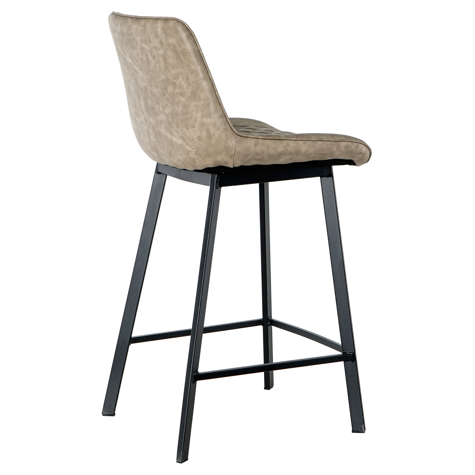 Kepooman 26" Counter Height Bar Chair with Low Back, 2 Pcs Modern PU Leather Leisure Barstool, Light Brown