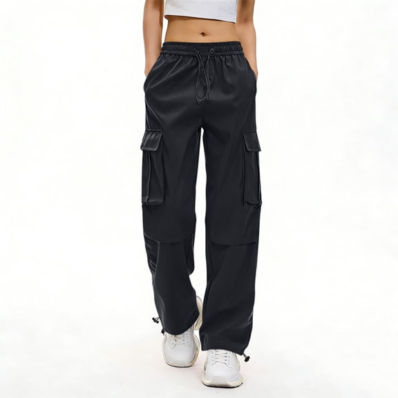 Cutuoiiu Womens Fashion Streetwear Cargo Pants Multi Pocket Drawstring Ankle Ties for Hiking and Sports Gifts