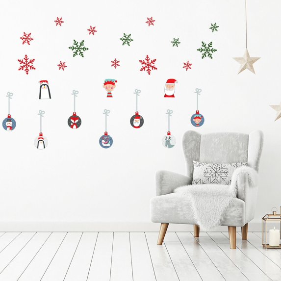 Walplus Self Adhesive Bubble Christmas Friends and Colorful Snowflakes Window Home Decor Wall Decals 35.44" x 35.44"