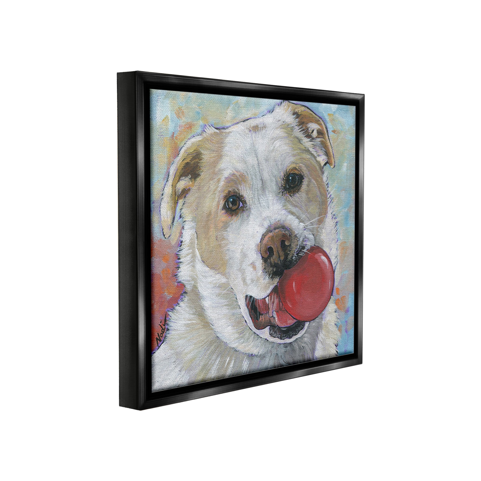 Stupell Industries Dog & Ball Portrait Animals & Insects Painting Black Floater Framed Canvas Art Print Wall Art, 18 x 18