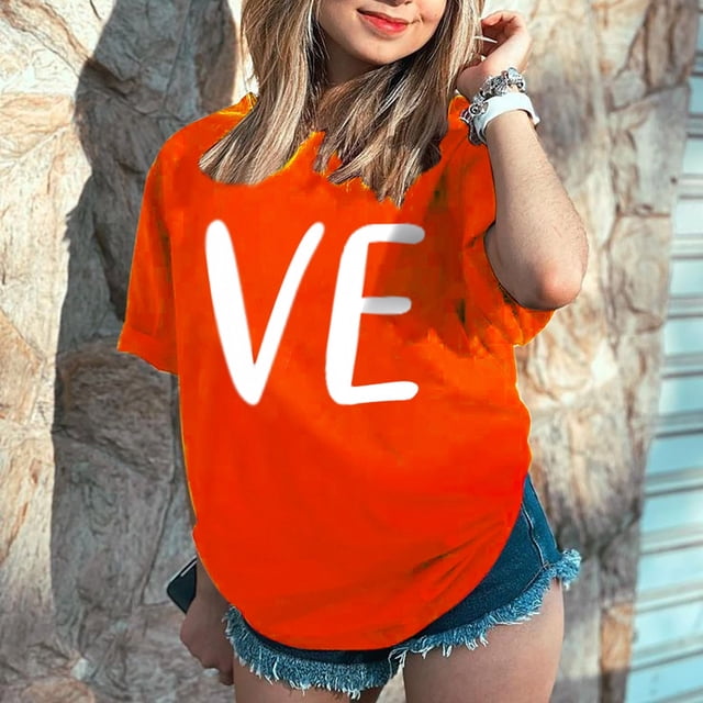 Hot Sale!! T-Shirts de la Saint-Valentin pour Femmes Imprimés Graphiques Mignons Léopard Cœur T-Shirts Décontractés Manches Courtes Col Rond Orange + m