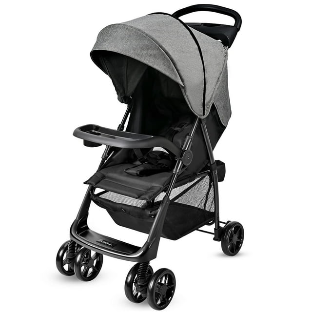 Lightweight Portable Baby Stroller, Compact Fold Travel Stroller with Adjustable Backrest, Large Canopy & 360° Swivel Wheels, Holds up to 33 lbs