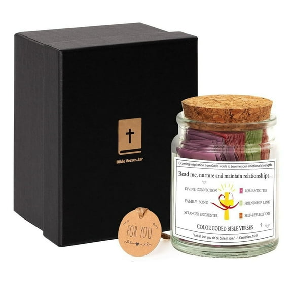 RuWeoMaa Bible Verse Jar, Bible Jar for Emotions and Feelings,Christian Gifts for Women Man,Easter,Birthday, Graduation,Mother's Day Gifts.Bible Study Supplies, 3.5"X2.6" (White)