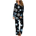 thumbnail image 3 of Mifsaly Christmas Pajama Sets for Women Xmas Trees Print Loose 2 Piece Pjs Long Sleeve V-Neck Sleepwear Lapel Button Down Nightwear High Waist Wide Leg Pants with Pockets 2025 Holiday Homewear, 3 of 7