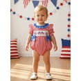 thumbnail image 3 of Baby Girls 4th of July Outfit Flag Firework Embroidery Short Sleeve Crew Neck Plaid Romper Ruffle Bowknot Bubble Bodysuit Summer Memorial Clothes, 3 of 9