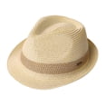 thumbnail image 1 of Sombrero Fedora de Panamá de paja para hombre, plegable, de sol, verano, playa, derby, trilby, para mujer, beige, mediano M., 1 of 5