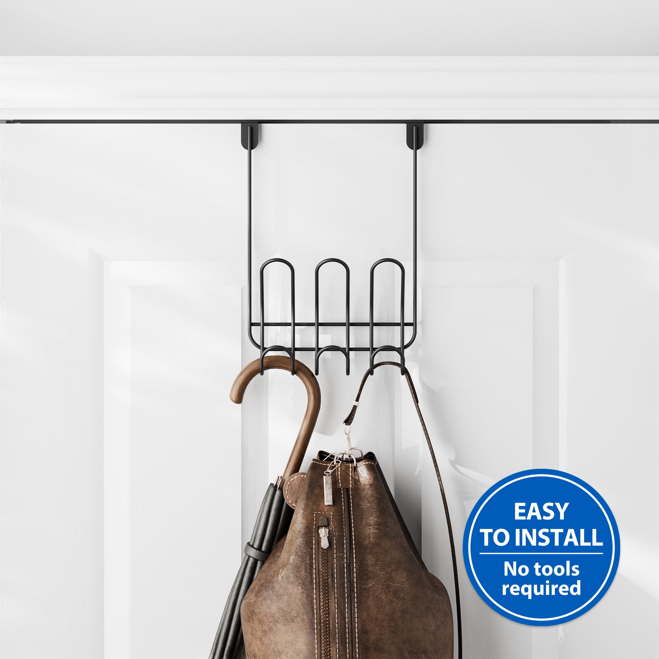 Mainstays Over-the-Door 3-Hook Rack, No Drilling, Black