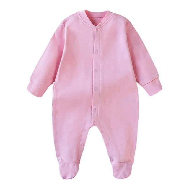 DHFJKG Newborn Romper Infant Baby Unisex Jumpsuits Long Sleeve Button Front Footed Onesie Solid Color Lovely One-Piece