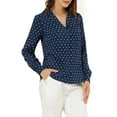 thumbnail image 5 of MODA NOVA Junior's Heart Polka Dots Button Notched Lapel V Neck Shirt  Dark Blue XXL, 5 of 6