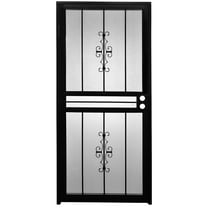 Grisham Deluxe Steel Security Door,28'' x 80'' Metal Tempered Glass Door Screen Replacement Enter Doors,Storm Door(501-28 Black)