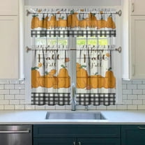 Fall Pumpkin Kitchen Curtains, Happy Fall Y''all Window Curtains, Farmhouse Thanksgiving Autumn Harvest Curtain for Kitchen Decor, 54" x 18" Valance, 27" x 36" Tier, 3 Panel Set