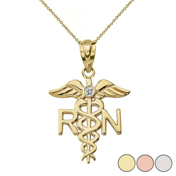 Diamond Registered Nurse Pendant Necklace in Gold (Yellow/Rose/White) :  Yellow GOLD  14K  Pendant with 22" chain