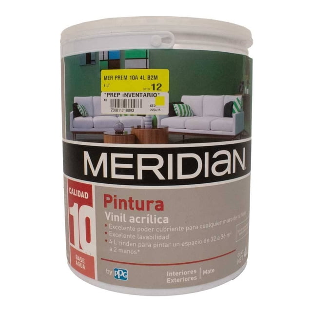 Pintura Meridian Mate para Interiores y Exteriores Vinil Acrílica 4 Litros