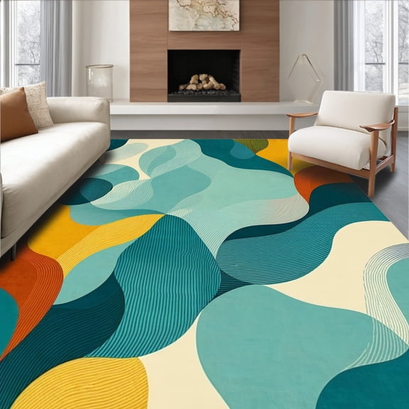 ODIKA 4'x6' Machine Washable Non-Slip Area Rug, Chocolate Swirls Elegance Floor High Traffic Rug, Blue, 66858