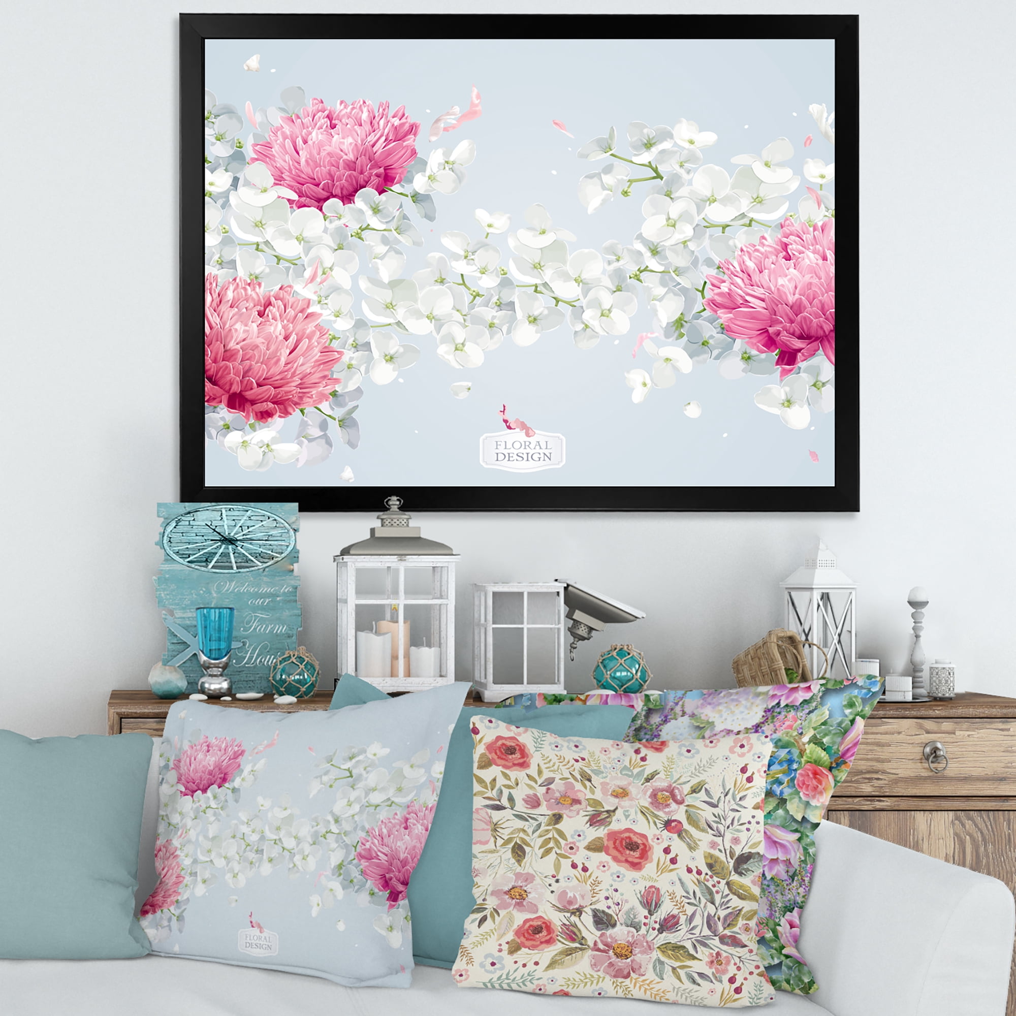 Designart 'Apple Blossom and Chrysanthemums' Traditional Framed Art Print